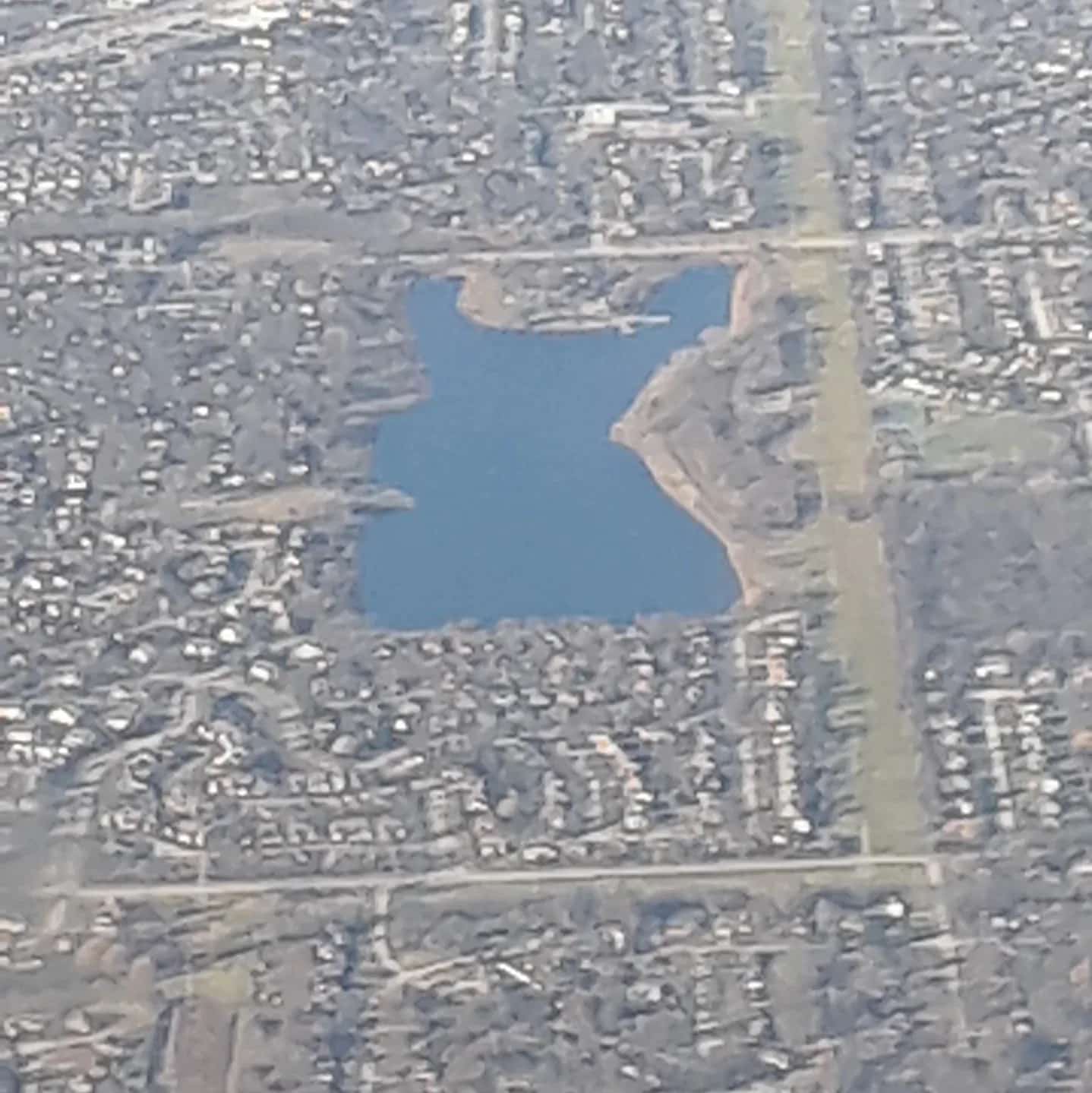 Aerial photograph of Lake Arlington and surrounding Arlington Heights neighborhoods