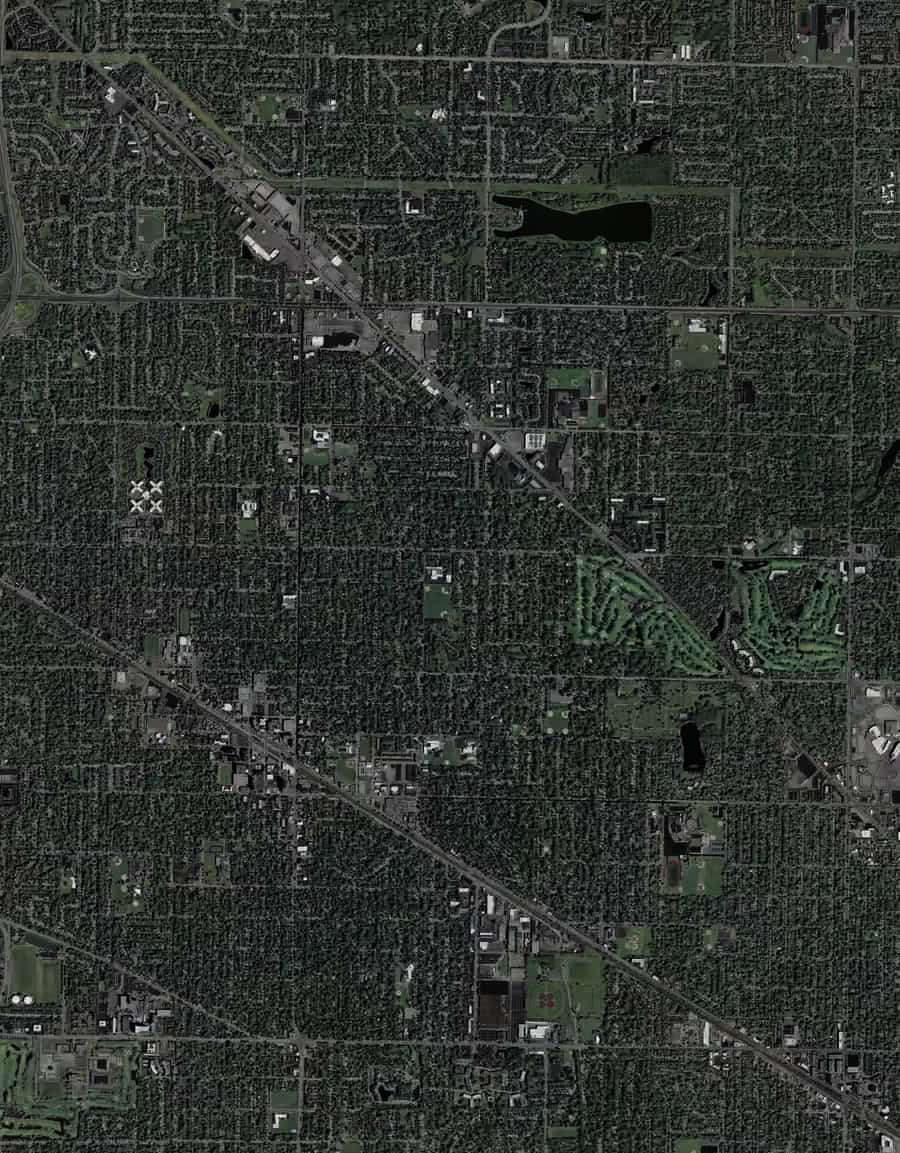 2021 full frame NAIP aerial of Arlington Heights showing the rail downtown, Lake Arlington, neighborhoods, schools, parks, and regional roads