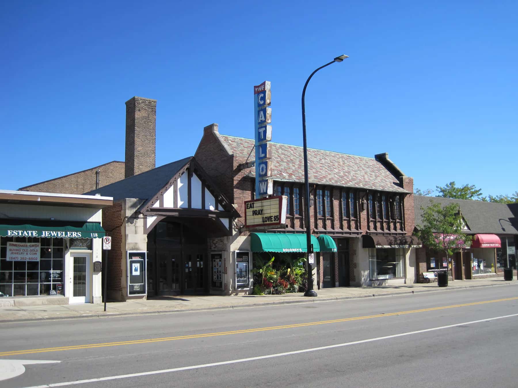 The Catlow Theatre facade and marquee on Main Street in Barrington