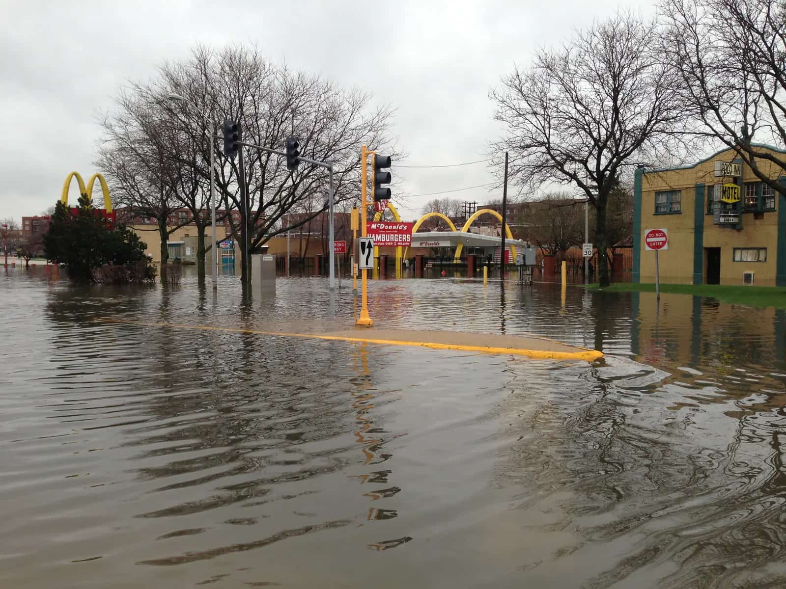 April 2013 flooding around the historic McDonald's site in Des Plaines