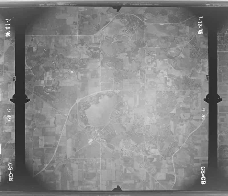Lake Zurich, its lakefront village, rerouted Rand Road, surrounding farms, and nearby lakes