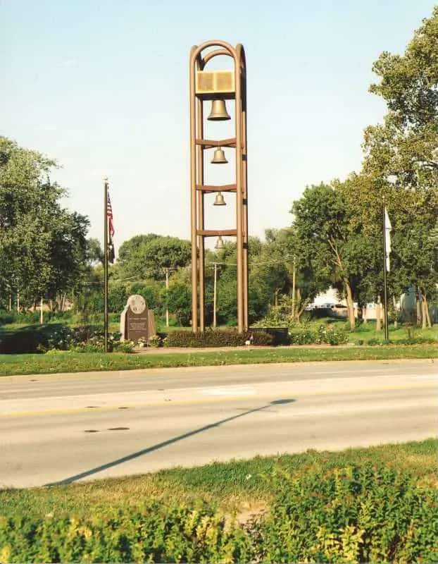 Downtown Rolling Meadows carillon tower adjacent to the veterans monument
